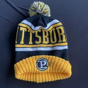 Pittsburgh Pom Pom Beanie One Size Black Yellow Stretch‎ Embroidered Patch